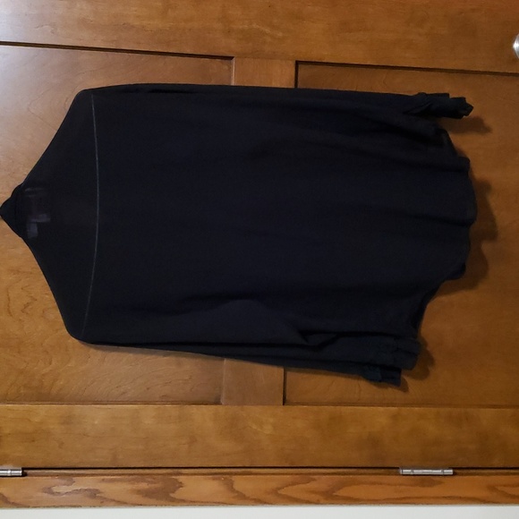 Sheer black button down shirt with ruffled chest and cuffs. - Picture 4 of 4